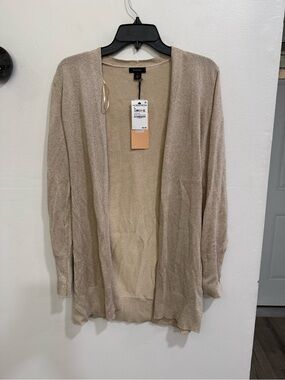 NWT Halogen Shimmer Longline Cardigan Sz Medium in PEARL IVORY